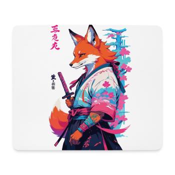Kitsune Samurai Fuchs Aesthetic Vaporwave Stil - Mousepad (Querformat) - Weiß - Vorne