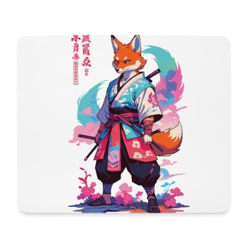 Kitsune Samurai Fuchs Aesthetic Vaporwave Stil - Mousepad (Querformat) - Weiß - Vorne