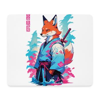 Kitsune Samurai Fuchs Aesthetic Vaporwave Stil - Mousepad (Querformat) - Weiß - Vorne