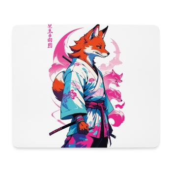 Kitsune Samurai Fuchs Aesthetic Vaporwave Stil - Mousepad (Querformat) - Weiß - Vorne