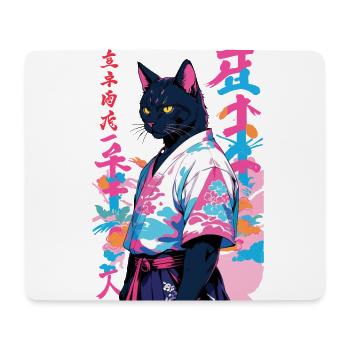 Samurai Cat Vaporwave Aesthetic Samurai Art - Mouse Pad (horizontal) - white - Front