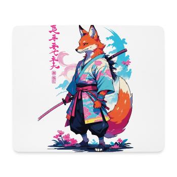 Kitsune Samurai Fuchs Aesthetic Vaporwave Stil - Mousepad (Querformat) - Weiß - Vorne