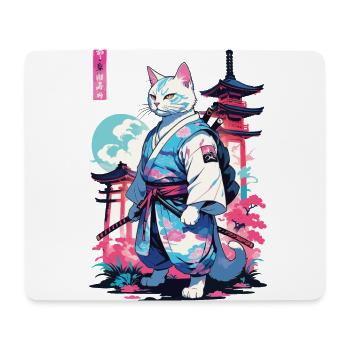 Samurai Katze Vaporwave Aesthetic Japan Style - Mousepad (Querformat) - Weiß - Vorne