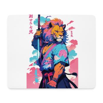 Samurai Löwe Aesthetic Vaporwave Stil - Mousepad (Querformat) - Weiß - Vorne