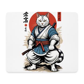 Chat Samouraï Vintage Ukiyo-E Design Japonais - Tapis de souris (format paysage) - blanc - Devant