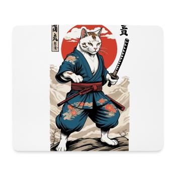 Chat Samouraï Vintage Ukiyo-E Esthétique Style Japon - Tapis de souris (format paysage) - blanc - Devant