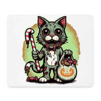Chat zombie effrayant Trick or Treat - Tapis de souris (format paysage) - blanc - Devant