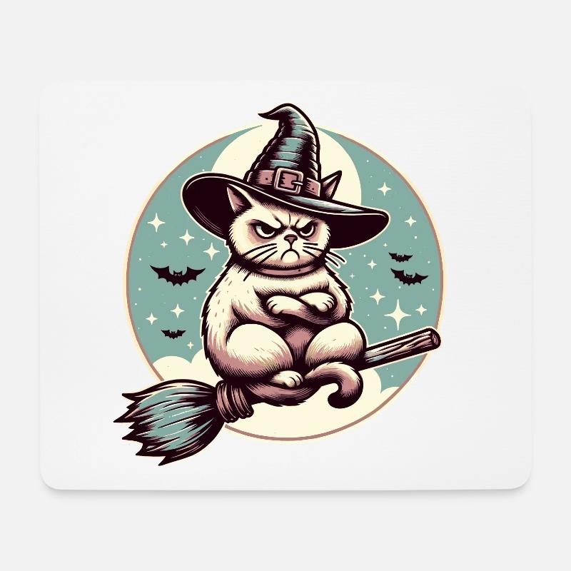 Schlecht Gelaunte Hexenkatze Lustige Magier Katze - Mousepad (Querformat) - Weiß