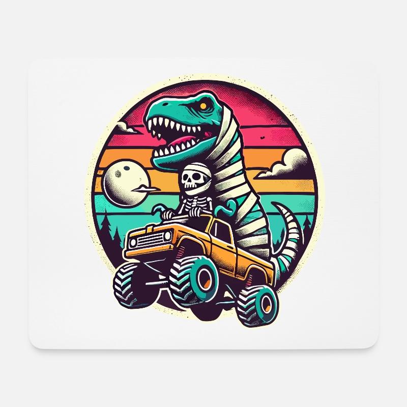 Dino Mit Skelett Dinosaurier Auf Monstertruck - Mousepad (Querformat) - Weiß