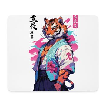 Tiger Yokai Vaporwave Aesthetic Samurai Art - Mouse Pad (horizontal) - white - Front