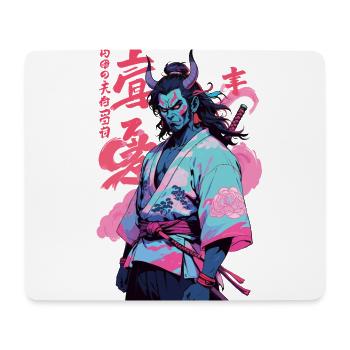 Samouraï Oni Yokai Esthétique Style Vaporwave - Tapis de souris (format paysage) - blanc - Devant