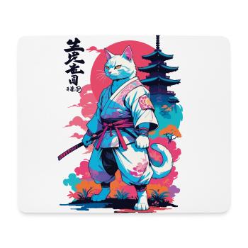 Chat samouraï Vaporwave Esthétique Japon Art - Tapis de souris (format paysage) - blanc - Devant