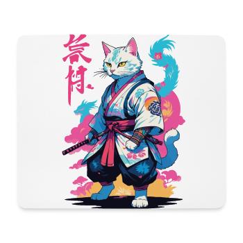 Chat samouraï Vaporwave Esthétique Japon Art - Tapis de souris (format paysage) - blanc - Devant