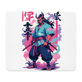 Samouraï Oni Yokai Esthétique Style Vaporwave - Tapis de souris (format paysage) - blanc - Devant