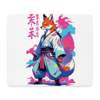 Kitsune Samurai Fuchs Aesthetic Vaporwave Stil - Mousepad (Querformat) - Weiß - Vorne