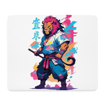 Samouraï Lion Esthétique Vaporwave Style Japon Design - Tapis de souris (format paysage) - blanc - Devant