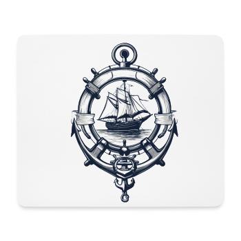 Captain Steering Wheel Anchor Sailboat Adventure - Mouse Pad (horizontal) - white - Front
