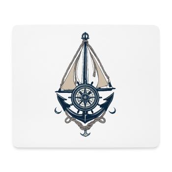 Captain Steering Wheel Anchor Sailboat Illustration - Mouse Pad (horizontal) - white - Front