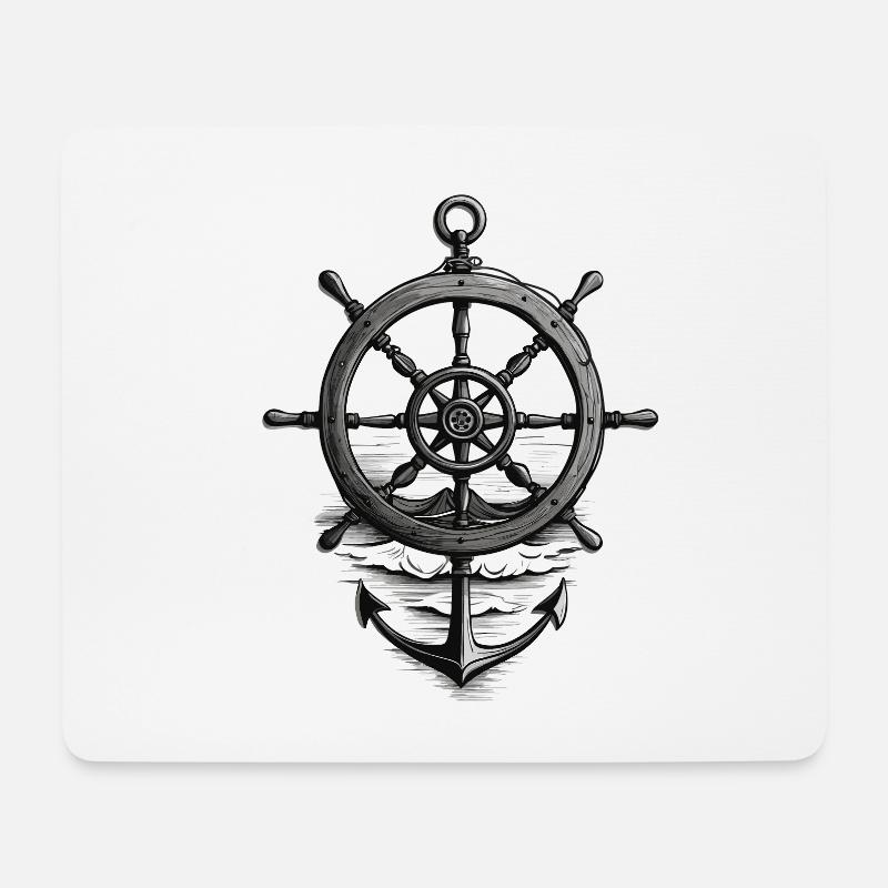 Maritime Seafarer Design with Anchor and Steering Wheel - Mouse Pad (horizontal) - white
