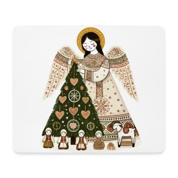 Ange de Noël avec sapin de Noël - Tapis de souris (format paysage) - blanc - Devant