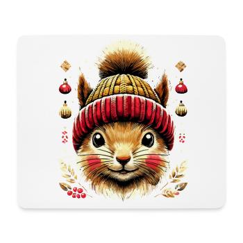 Cute squirrel with winter hat for - Mouse Pad (horizontal) - white - Front