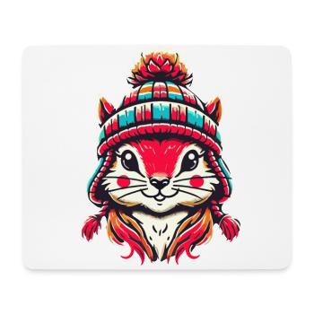 Cheerful squirrel with winter hat - Mouse Pad (horizontal) - white - Front