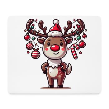 Fröhliches Rentier Mit Weihnachtskugeln - Mousepad (Querformat) - Weiß - Vorne