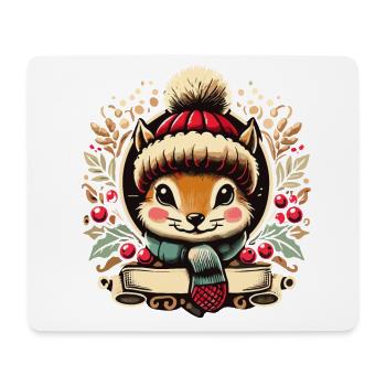 Christmas squirrel with hat and scarf - Mouse Pad (horizontal) - white - Front
