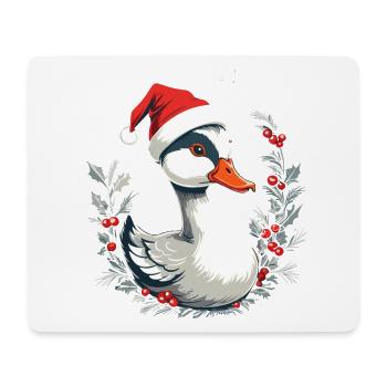 Canard de Noël avec chapeau et couronne de baies - Tapis de souris (format paysage) - blanc - Devant