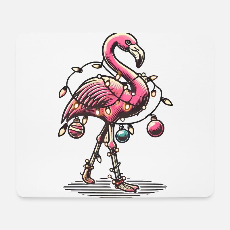 Lustiger Weihnachtlicher Flamingo Mit Lichterkette - Mousepad (Querformat) - Weiß