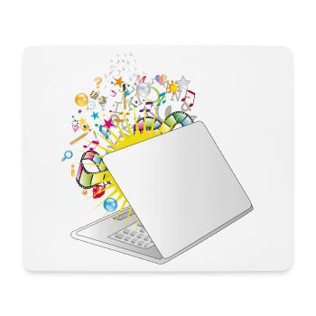 Ein halb geöffneter Laptop mit vielen Symbolen - Mousepad (Querformat) - Weiß - Vorne