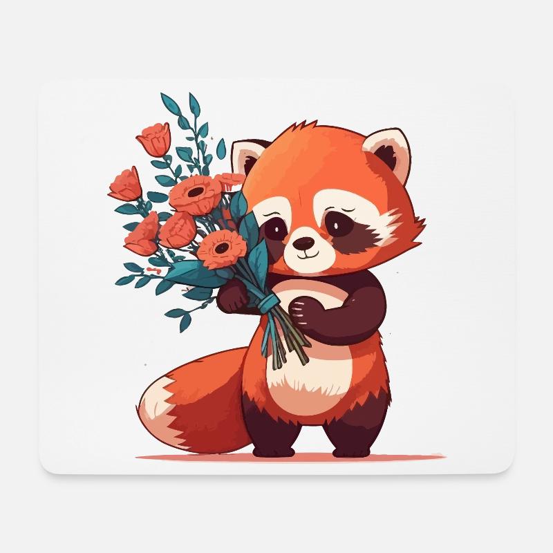 roter Panda mit Blumen - Mousepad (Querformat) - Weiß