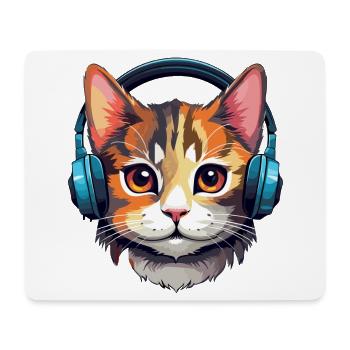 Cat with Headphones, Cat, Cat Lover, Cats - Mouse Pad (horizontal) - white - Front