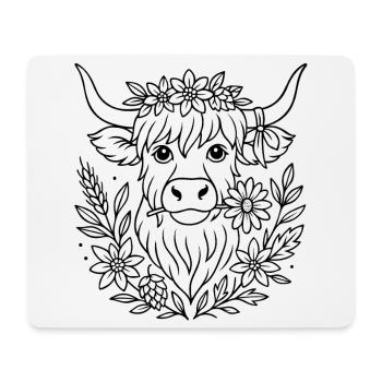 Highland Kuh mit Blumen - Volksfest Design - Mousepad (Querformat) - Weiß - Vorne