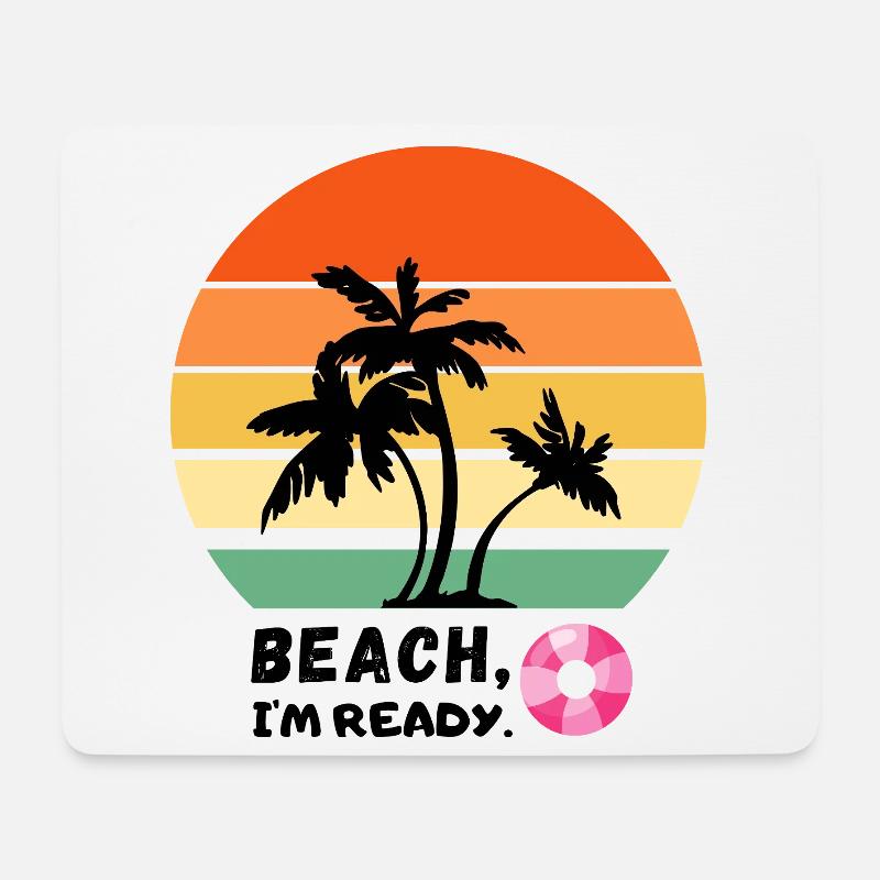 Palmen bei Sonnenuntergang am Strand - Urlaub - Mousepad (Querformat) - Weiß