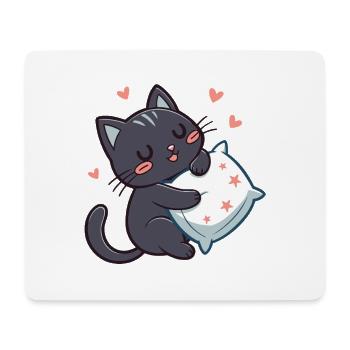 Chat noir câlin étoilé avec oreiller - Tapis de souris (format paysage) - blanc - Devant