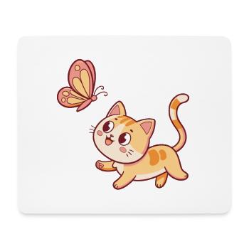 Curious Cat and Butterfly - Mouse Pad (horizontal) - white - Front