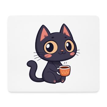 Niedliche Kaffee-Schwarze Katze - Mousepad (Querformat) - Weiß - Vorne