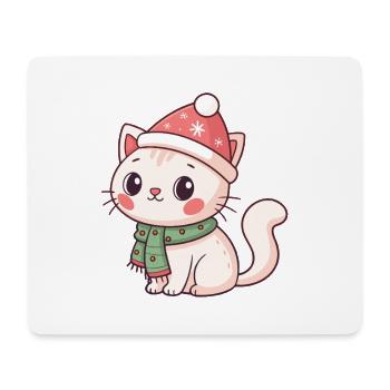 Chaton Noël avec bonnet rouge - Tapis de souris (format paysage) - blanc - Devant