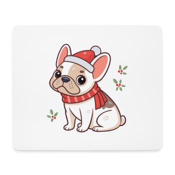 Bulldog Noël et Écharpe Rouge - Tapis de souris (format paysage) - blanc - Devant