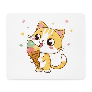 Chat gourmand avec glace arc en ciel - Mouse Pad (horizontal) - white - Front