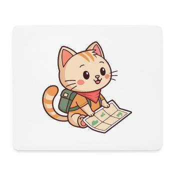 Chat Aventurier Carte et Sac Voyageur - Tapis de souris (format paysage) - blanc - Devant