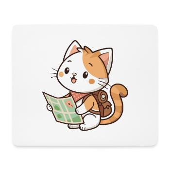 Kawaii explorer cat reading card - Mouse Pad (horizontal) - white - Front