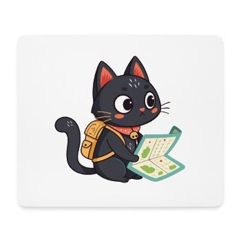 Abenteuerlustige Wanderkatze liest eine Karte - Mousepad (Querformat) - Weiß - Vorne