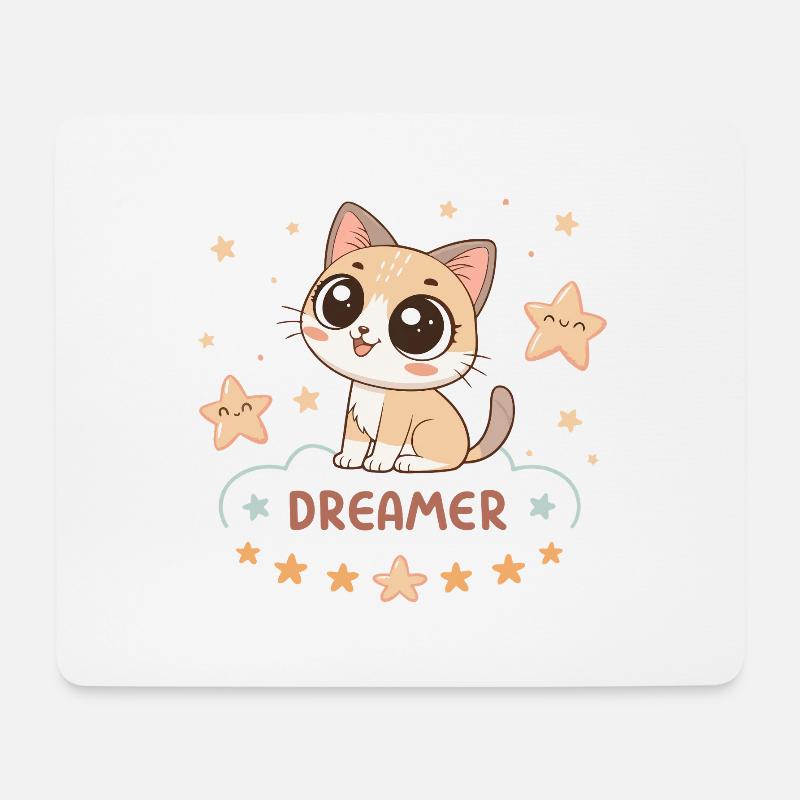 Chaton Rêveur Pastel Etoiles - Tapis de souris (format paysage) - blanc
