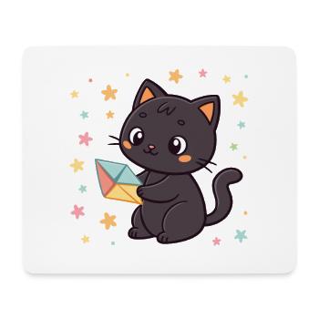 Schwarze Katze und Origami-Umschlag - Mousepad (Querformat) - Weiß - Vorne