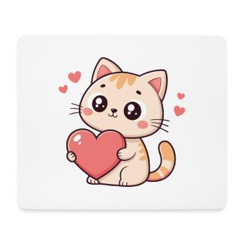 Katzenkuschelherz-Plüsch - Mousepad (Querformat) - Weiß - Vorne