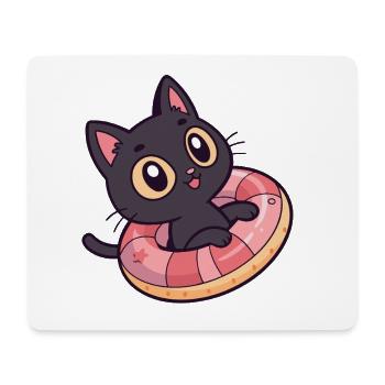 Schwarze Katze auf Donut-Boje - Mousepad (Querformat) - Weiß - Vorne