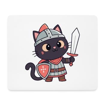 Katzenritter: Niedliches Schwert und Schild - Mousepad (Querformat) - Weiß - Vorne