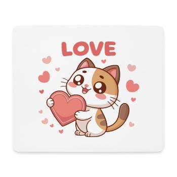 Kawaii-Katze trägt Liebesherz - Mousepad (Querformat) - Weiß - Vorne